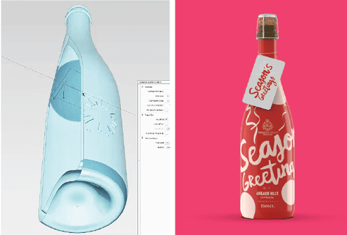 Orora sketch of bottle and finished bottle design