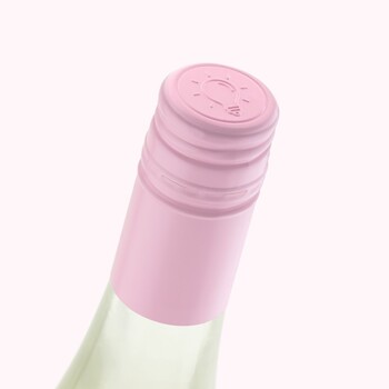 Pink wine closure on riesling bottle